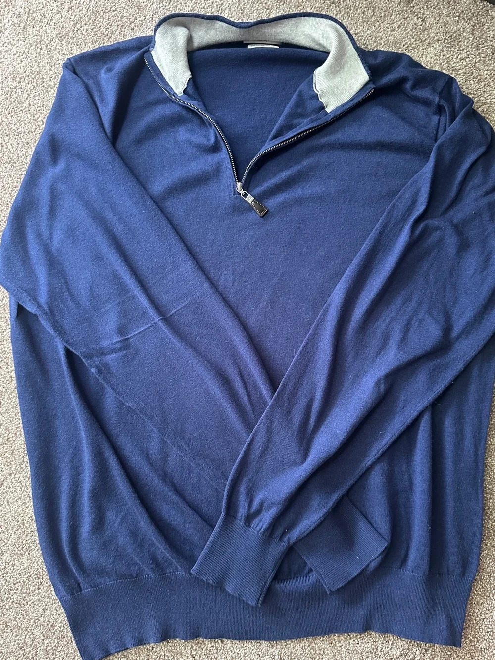 Peter Millar Navy Half-Zip Sweater with Light Gray Collar